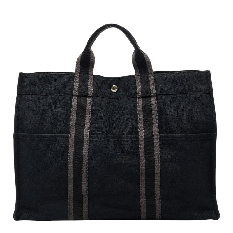 エルメス フールトゥ トートMM トートバッグ ハンドバッグ ブラック グレー キャンバス レディース HERMES 【中古】