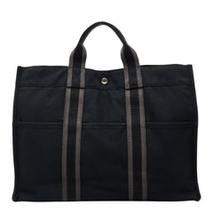 エルメス フールトゥ トートMM トートバッグ ハンドバッグ ブラック グレー キャンバス レディース HERMES 【中古】