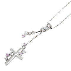 K18WG ホワイトゴールド ピンクサファイア ダイヤ0.17ct クロスモチーフ ペンダント ネックレス レディース 【中古】