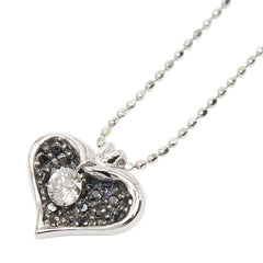 K18WG ホワイトゴールド ダイヤ0.22ct ブラックダイヤ ハートモチーフ ペンダントトップ ネックレス レディース 【中古】