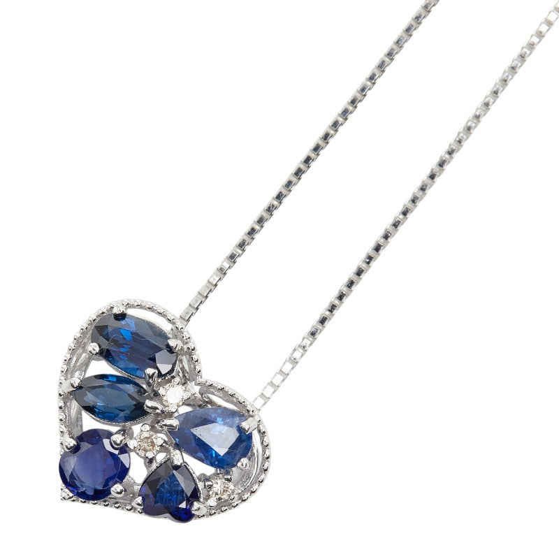 K18WG ホワイトゴールド サファイア1.31ct ダイヤ0.03ct ハートモチーフ ペンダント ネックレス レディース 【中古】
