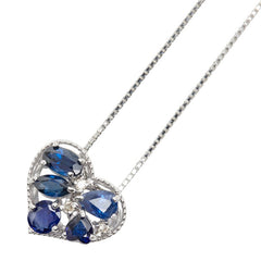 K18WG ホワイトゴールド サファイア1.31ct ダイヤ0.03ct ハートモチーフ ペンダント ネックレス レディース 【中古】