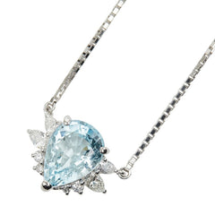 Pt850 プラチナ アクアマリン3.40ct ダイヤ0.52ct ペアーシェイプカット ペンダント ネックレス レディース 【中古】