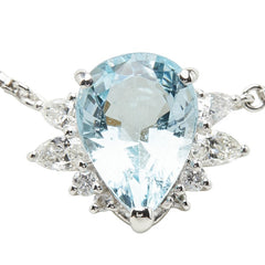 Pt850 プラチナ アクアマリン3.40ct ダイヤ0.52ct ペアーシェイプカット ペンダント ネックレス レディース 【中古】