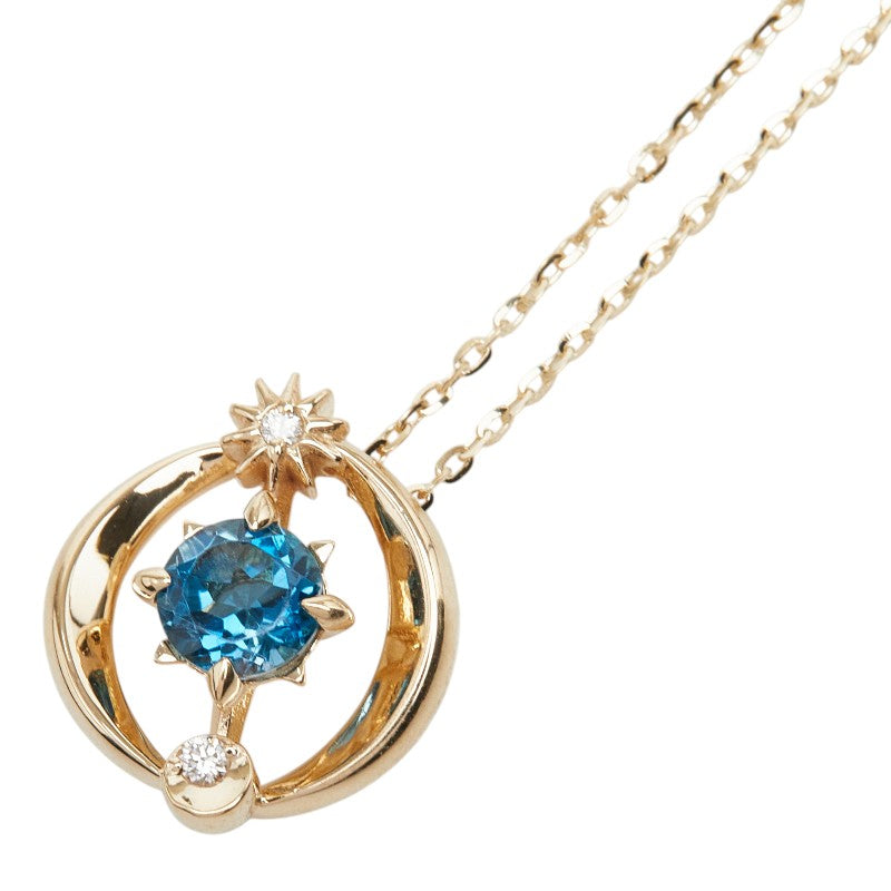 スタージュエリー K10YG イエローゴールド ブルートパーズ ダイヤ0.01ct 地球デザイン ペンダント ネックレス レディース STAR JEWELRY 【中古】