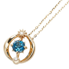 スタージュエリー K10YG イエローゴールド ブルートパーズ ダイヤ0.01ct 地球デザイン ペンダント ネックレス レディース STAR JEWELRY 【中古】