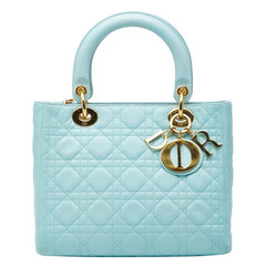 クリスチャンディオール カナージュ レディディオール ミディアム ハンドバッグ ライトブルー レザー レディース Christian Dior 【中古】