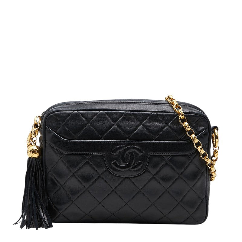 シャネル ココマーク マトラッセ フリンジ チェーン ショルダーバッグ ブラック ラムスキン レディース CHANEL 【中古】