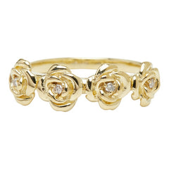 K18YG イエローゴールド ダイヤ0.04ct ローズモチーフ リング 指輪 レディース 10.5号 【中古】