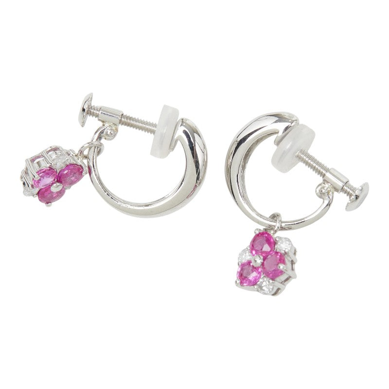 Pt900 プラチナ ルビー ダイヤ0.12ct フラワー 花 モチーフ イヤリング レディース 【中古】