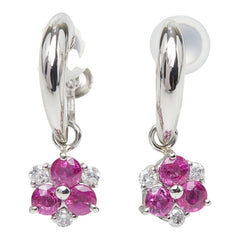 Pt900 プラチナ ルビー ダイヤ0.12ct フラワー 花 モチーフ イヤリング レディース 【中古】