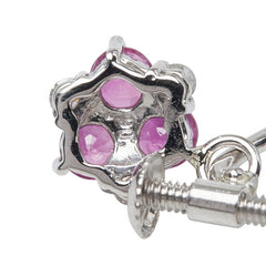 Pt900 プラチナ ルビー ダイヤ0.12ct フラワー 花 モチーフ イヤリング レディース 【中古】