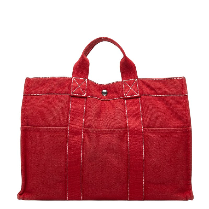 エルメス フールトゥ トートMM ハンドバッグ トートバッグ レッド キャンバス レディース HERMES 【中古】