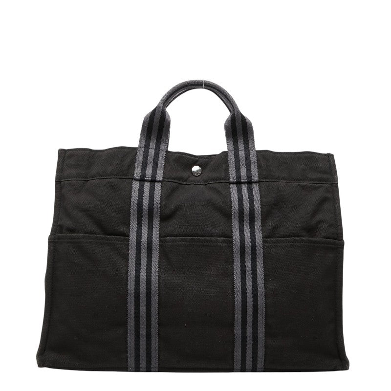エルメス フールトゥ トートMM ハンドバッグ トートバッグ ブラック グレー キャンバス レディース HERMES 【中古】