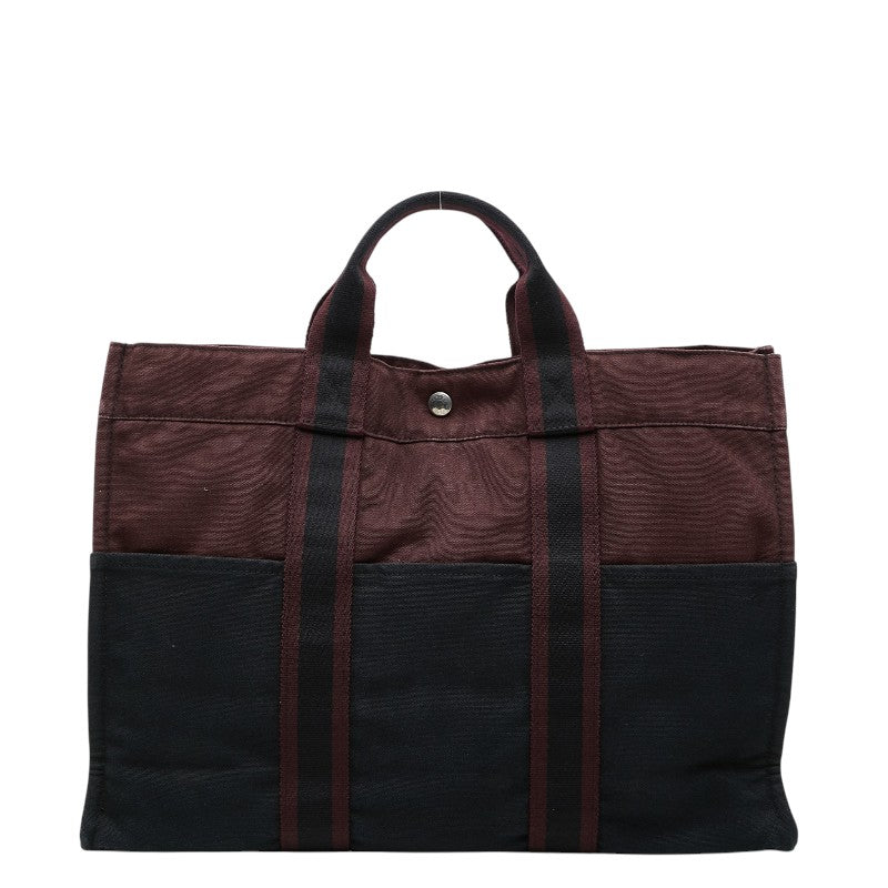 エルメス フールトゥMM ハンドバッグ トートバッグ ワインレッド ブラック キャンバス レディース HERMES 【中古】