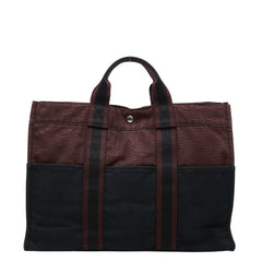 エルメス フールトゥMM ハンドバッグ トートバッグ ワインレッド ブラック キャンバス レディース HERMES 【中古】