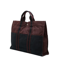 エルメス フールトゥMM ハンドバッグ トートバッグ ワインレッド ブラック キャンバス レディース HERMES 【中古】