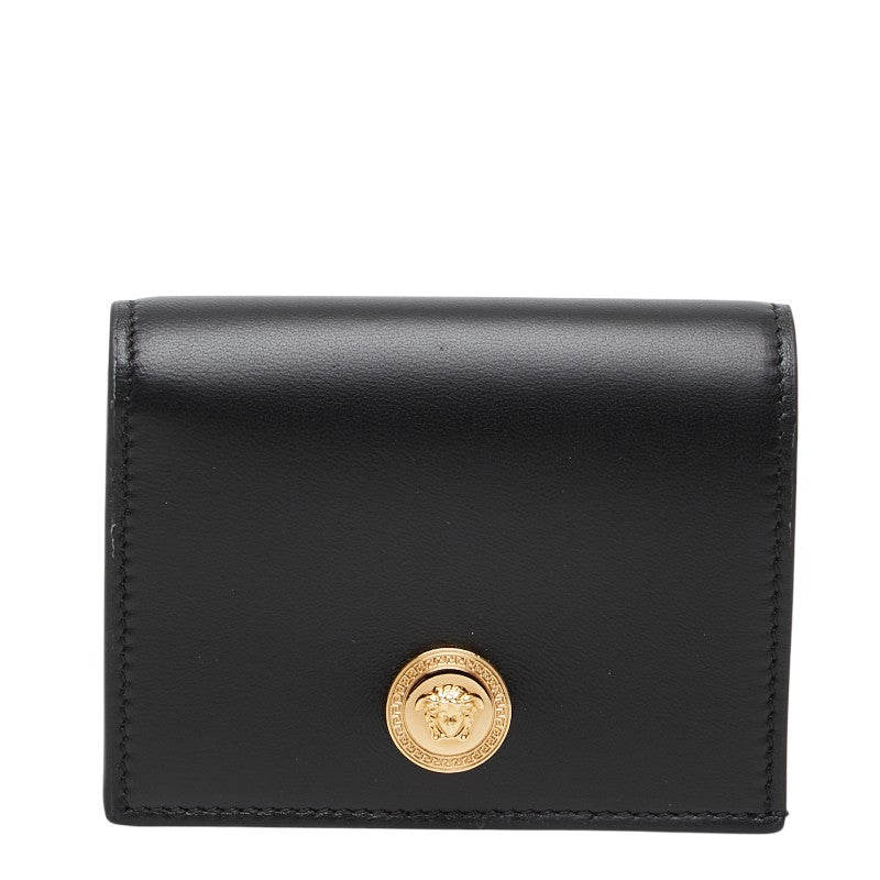 ヴェルサーチェ メデューサ 二つ折り財布 コンパクトウォレット ブラック レザー レディース VERSACE 【中古】