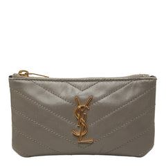サンローラン Vステッチ コインケース グレー レザー レディース SAINT LAURENT 【中古】