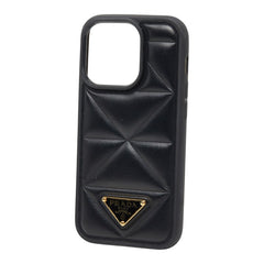 プラダ 三角ロゴプレート アイフォンケース iPhone 14Pro スマホケース ブラック レザー プラスチック ユニセックス PRADA 【中古】