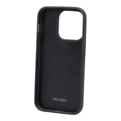 プラダ 三角ロゴプレート アイフォンケース iPhone 14Pro スマホケース ブラック レザー プラスチック ユニセックス PRADA 【中古】