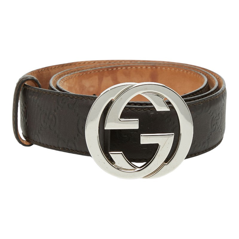 グッチ インターロッキングG グッチシマ ベルト サイズ：95/38 114984 ブラウン レザー メンズ GUCCI 【中古】