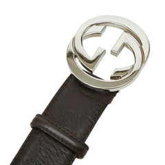 グッチ インターロッキングG グッチシマ ベルト サイズ：95/38 114984 ブラウン レザー メンズ GUCCI 【中古】