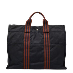 エルメス フールトゥ トートMM ハンドバッグ トートバッグ ネイビー ブラウン キャンバス レディース HERMES 【中古】