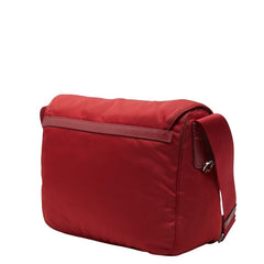 プラダ 三角ロゴプレート 斜め掛け ショルダーバッグ レッド ナイロン レザー レディース PRADA 【中古】