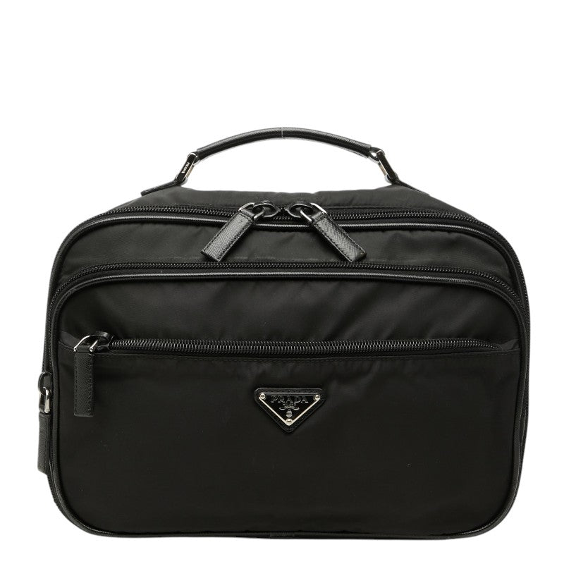 プラダ 三角ロゴプレート バニティバッグ キャリーオンバッグ コスメバッグ ブラック ナイロン レディース PRADA 【中古】