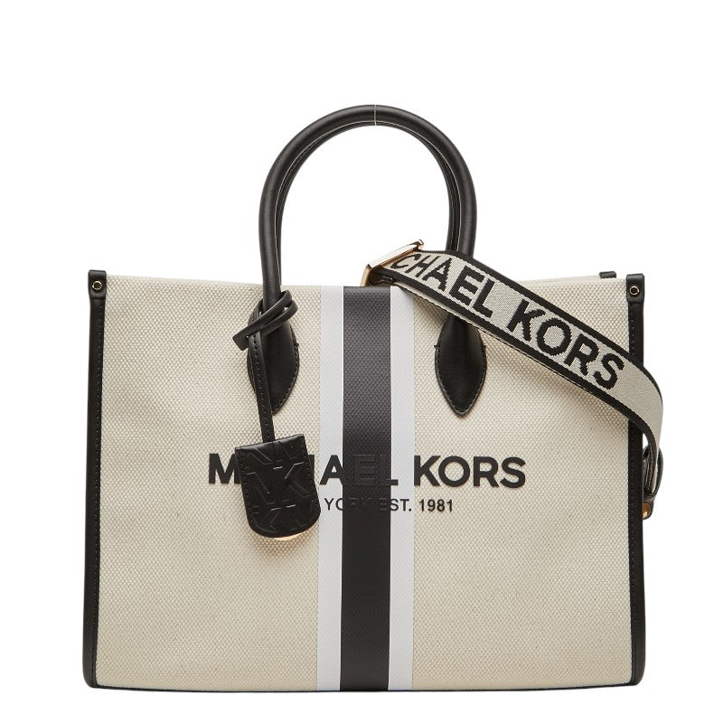 マイケルコース ミレラ ハンドバッグ ショルダーバッグ 2WAY ベージュ ブラック レザー キャンバス レディース Michael Kors 【中古】
