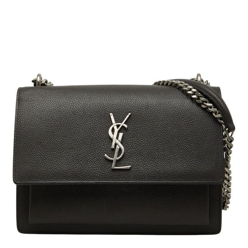 サンローラン YSLロゴ サンセット ミディアム チェーン ショルダーバッグ 442906 グレー レザー レディース SAINT LAURENT 【中古】