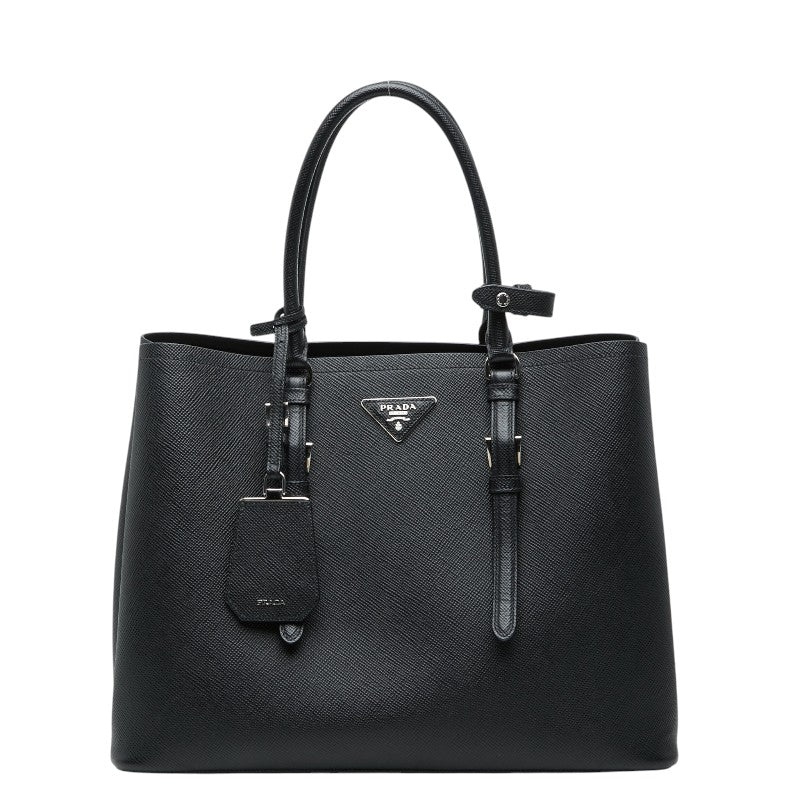プラダ 三角ロゴプレート トートバッグ ハンドバッグ ブラック サフィアーノレザー レディース PRADA 【中古】