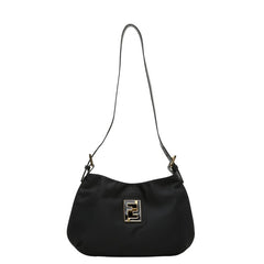 フェンディ FFロゴ 肩掛け ショルダーバッグ ブラック ナイロン レザー レディース FENDI 【中古】