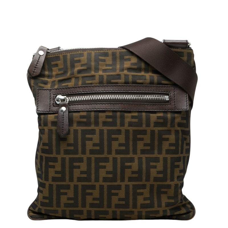 フェンディ ズッカ 斜め掛け ショルダーバッグ 7VA255 カーキ ブラウン ナイロン レザー レディース FENDI 【中古】