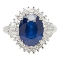 Pt900 プラチナ サファイア3.82ct ダイヤ0.57ct フラワーモチーフ リング 指輪 レディース 11.5号 【中古】