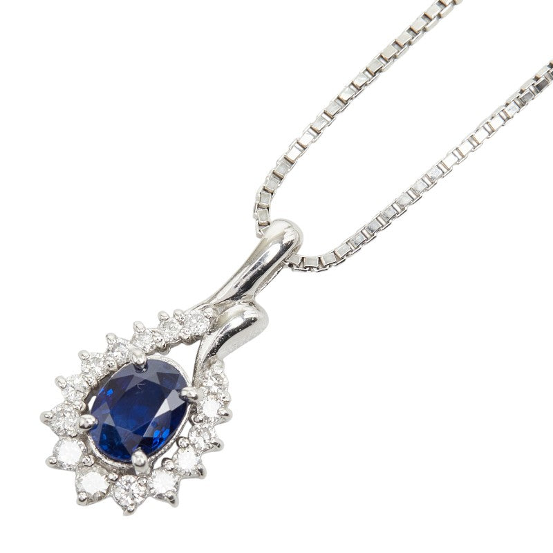 Pt900 プラチナ Pt850 プラチナ サファイア1.02ct ダイヤ0.39ct フラワーモチーフ ネックレス レディース 【中古】