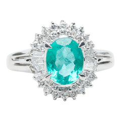 Pt850 プラチナ エメラルド1.16ct ダイヤ0.48ct フラワーモチーフ リング 指輪 レディース 8号 【中古】