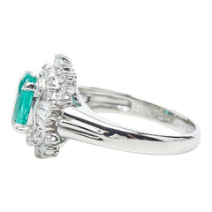 Pt850 プラチナ エメラルド1.16ct ダイヤ0.48ct フラワーモチーフ リング 指輪 レディース 8号 【中古】