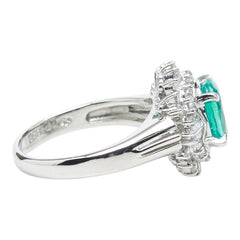 Pt850 プラチナ エメラルド1.16ct ダイヤ0.48ct フラワーモチーフ リング 指輪 レディース 8号 【中古】