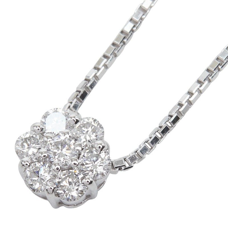 K18WG ホワイトゴールド ダイヤ0.35ct フラワーモチーフ ペンダント ネックレス レディース 【中古】
