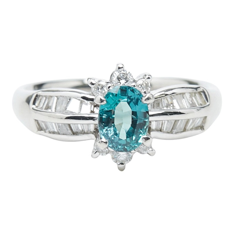 Pt900 プラチナ アレキサンドライト0.77ct ダイヤ0.40ct フラワーモチーフ リング 指輪 レディース 10.5号 【中古】