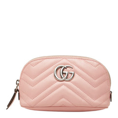 グッチ GGマーモント ポーチ 小物入れ 625544 ピンク シルバー レザー レディース GUCCI 【中古】