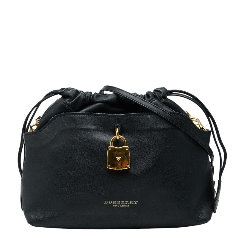 バーバリー 斜め掛け ショルダーバッグ 巾着 ITCF&10SCA ブラック レザー レディース BURBERRY 【中古】