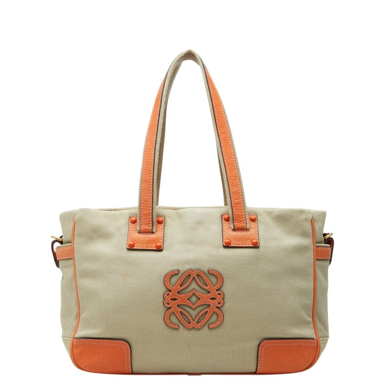 ロエベ アナグラム トートバッグ ショルダーバッグ 340712 ベージュ オレンジ キャンバス レザー レディース LOEWE 【中古】