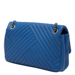 シャネル シェブロン Vステッチ ココマーク ショルダーバッグ ブルー レザー レディース CHANEL 【中古】