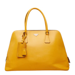 プラダ 三角ロゴプレート ハンドバッグ ボストンバッグ イエロー レザー レディース PRADA 【中古】
