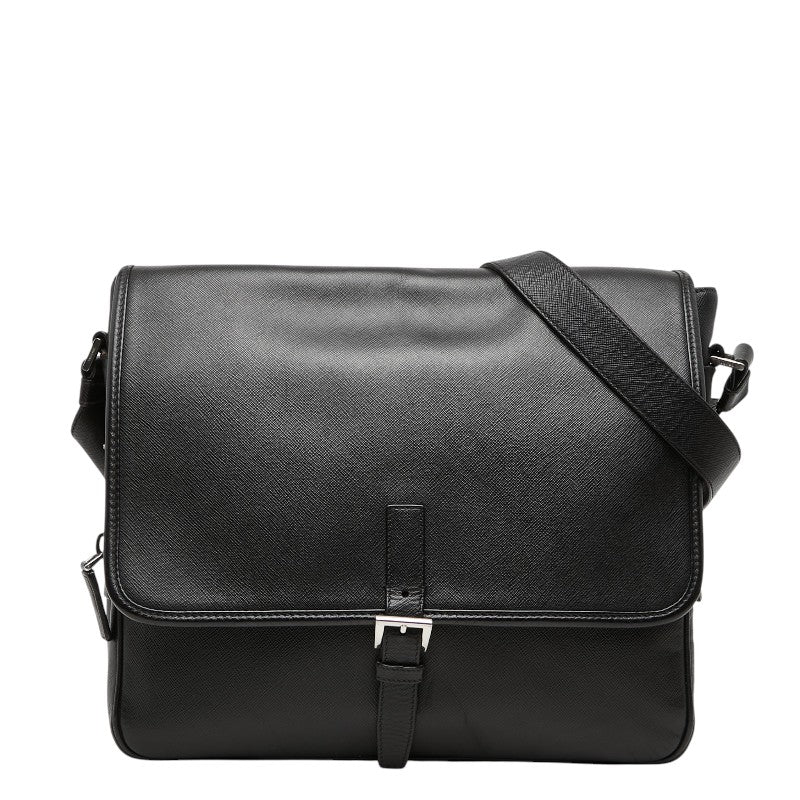 プラダ 三角ロゴプレート ショルダーバッグ メッセンジャーバッグ ブラック サフィアーノレザー レディース PRADA 【中古】