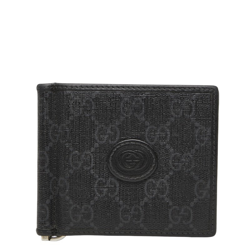 グッチ GGスプリーム 二つ折り マネークリップ 札入れ ブラック PVC メンズ GUCCI 【中古】
