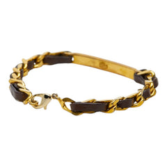 シャネル ロゴ ブレスレット ゴールド ブラウン メッキ レザー レディース CHANEL 【中古】